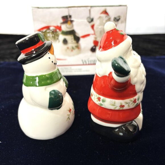 Pfaltzgraff Winterberry Snowman Santa Salt & Pepper Shakers EUC - Picture 7 of 13